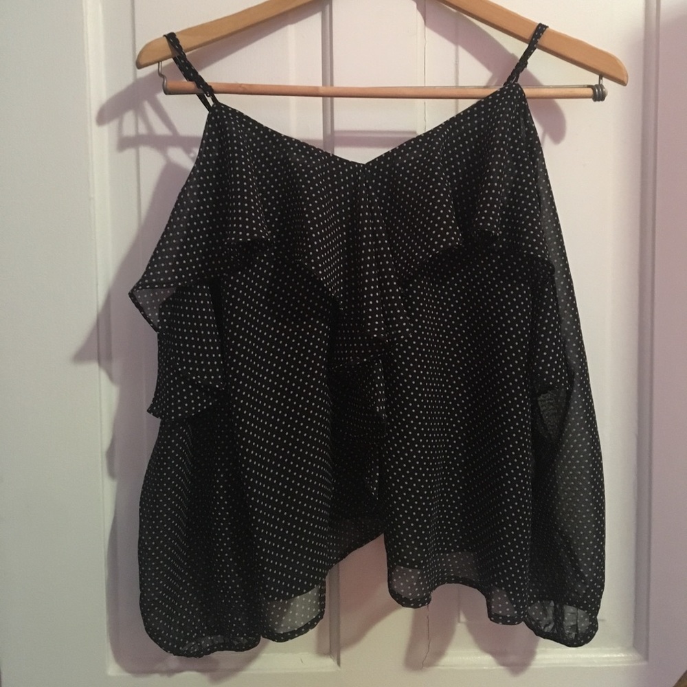 XS cold shoulder black and white polka dot top